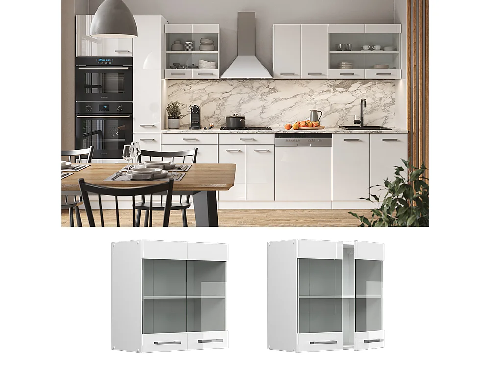 Armario de cocina con vidrio blanco alto brillo 60x31x60 r-line