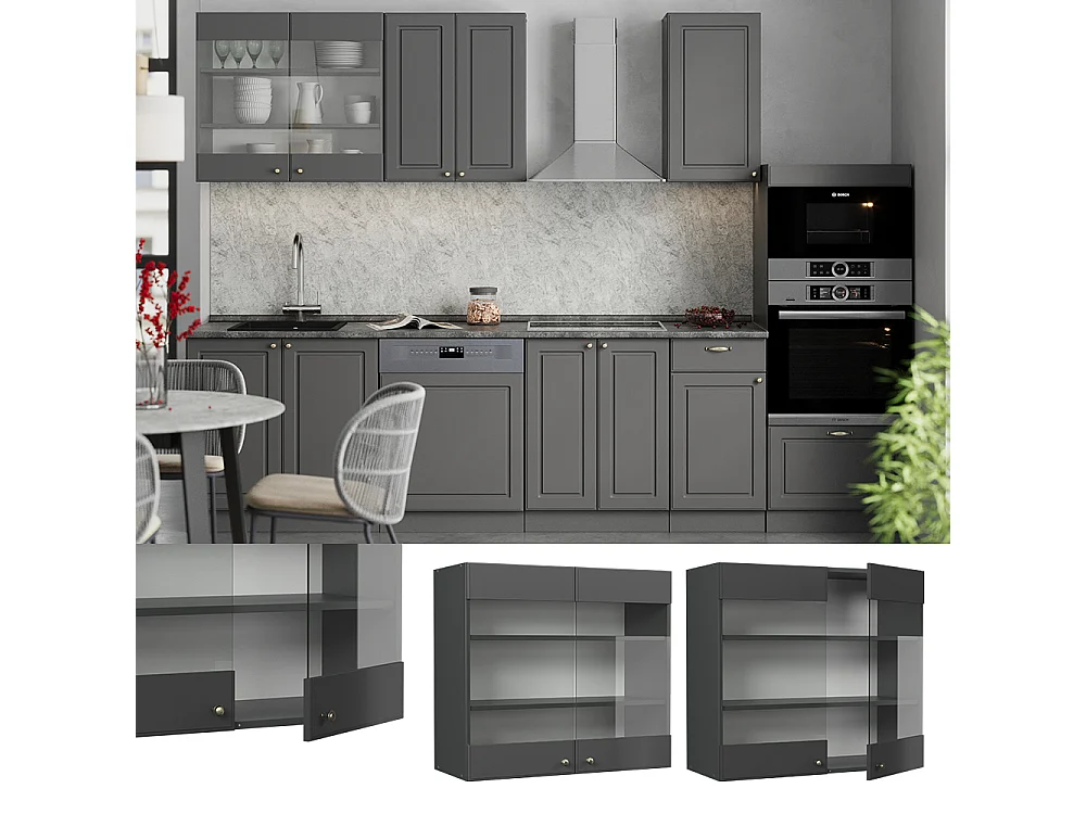 Armario de cocina con vidrio antracita-oro landhaus 80x34.1x72 fame-line