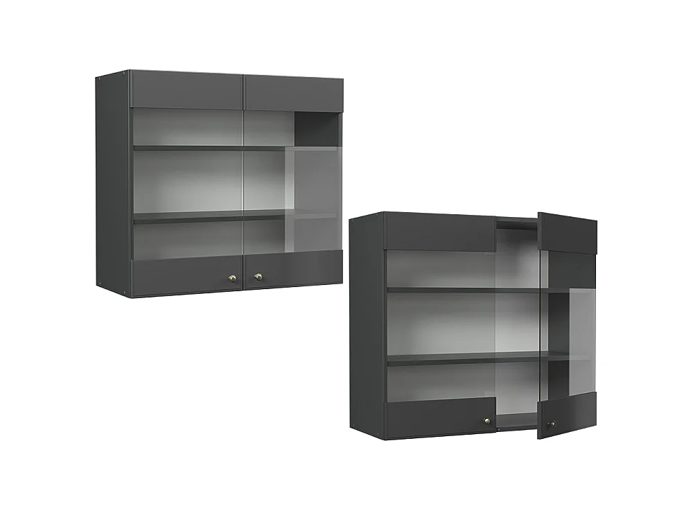Køkkenskab med glas anthrazit-gold landhaus 80x34.1x72 fame-line