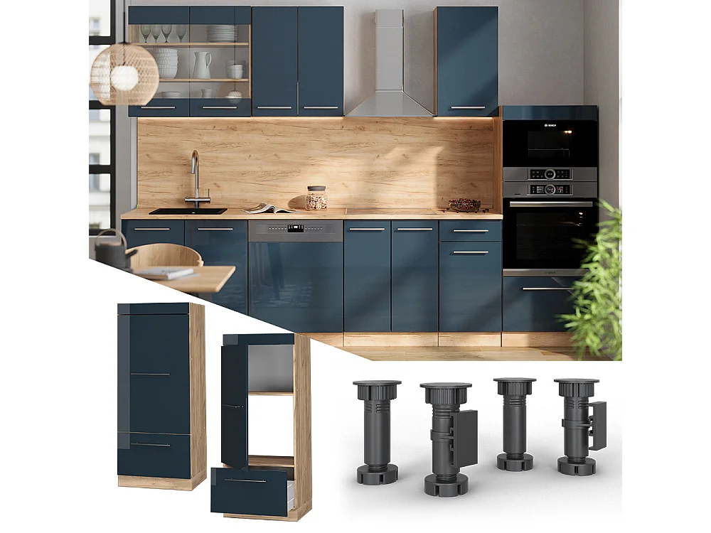 Armoire micro-ondes bleu foncé brillant 60x58.1x153.6 fame-line