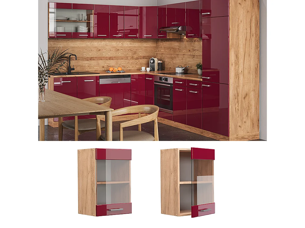 Armario de cocina con vidrio rojo de alto brillo 40x31x60 r-line