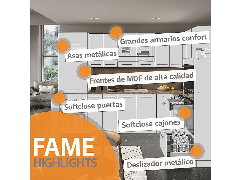 Armario para frigorífico empotrado blanco alto brillo 60x58.1x206.8 fame-line