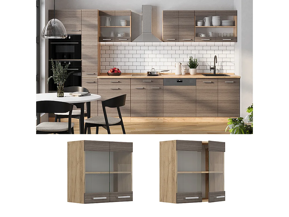 Armario de cocina con vidrio gris noble 60x31x60 r-line