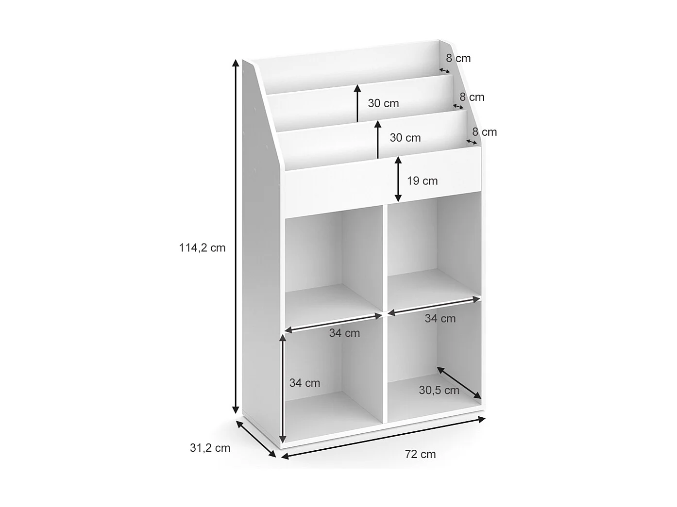 Bücherregal weiß 72x31.2x114.2 luigi