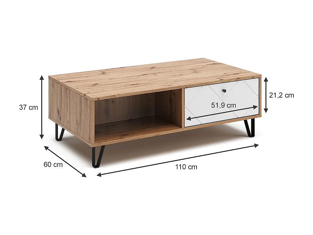 Couchtisch artisan-eiche 110x60x37 nizza