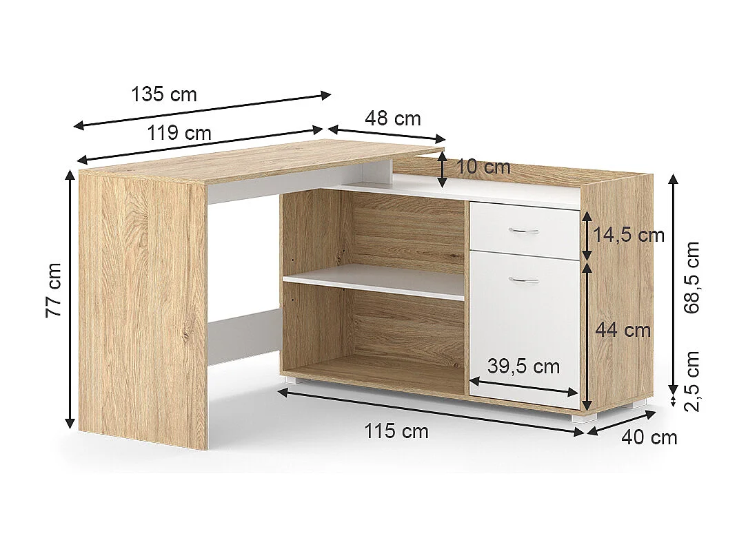 Bureau dangle sonoma 135x77x115 noira