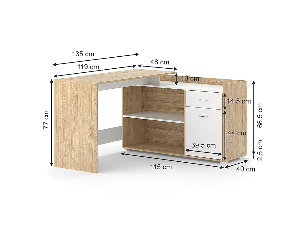 Bureau dangle sonoma 135x77x115 noira