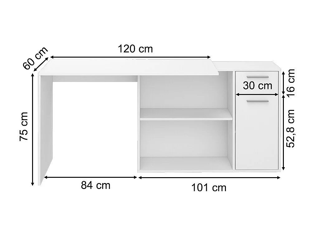 Bureau dangle blanc 120x60x75 robin