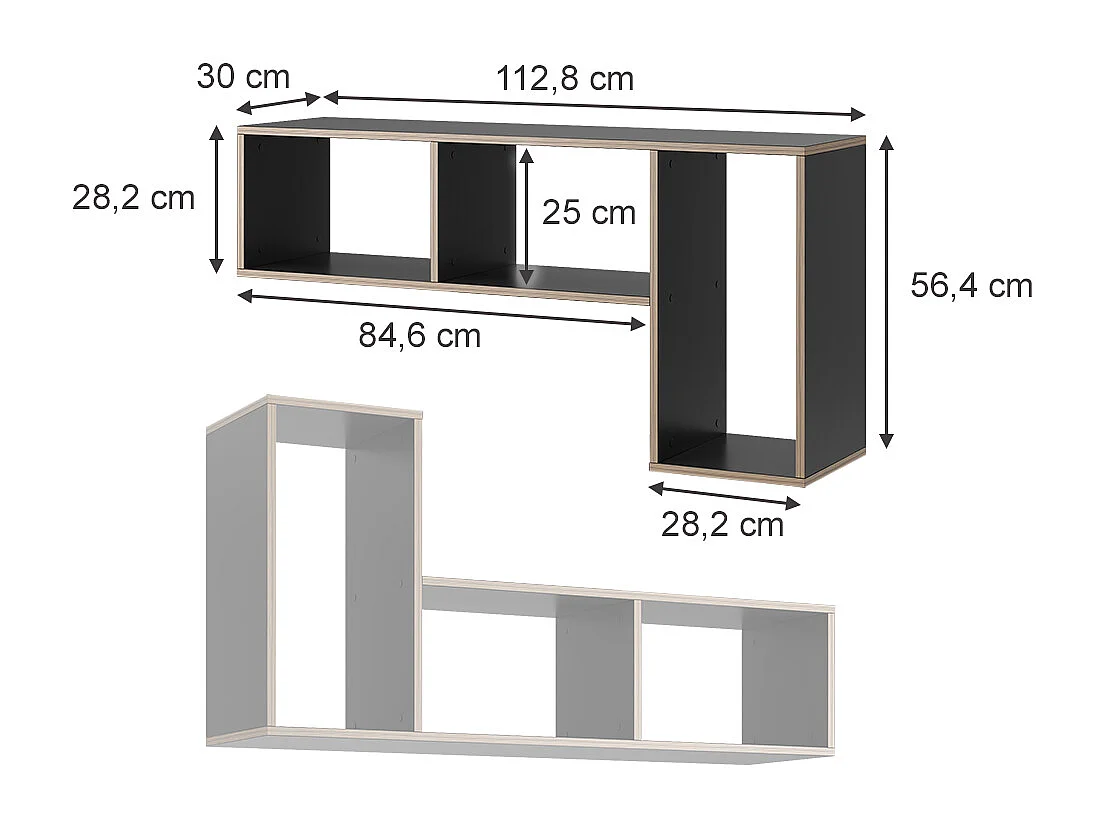 Bibliothèque anthracite 112.8x30x56.4 tetrix