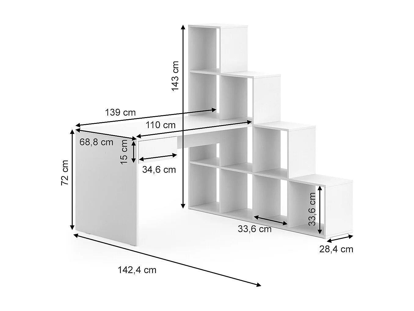 Eckschreibtisch weiß 139x142.4x143 sarah