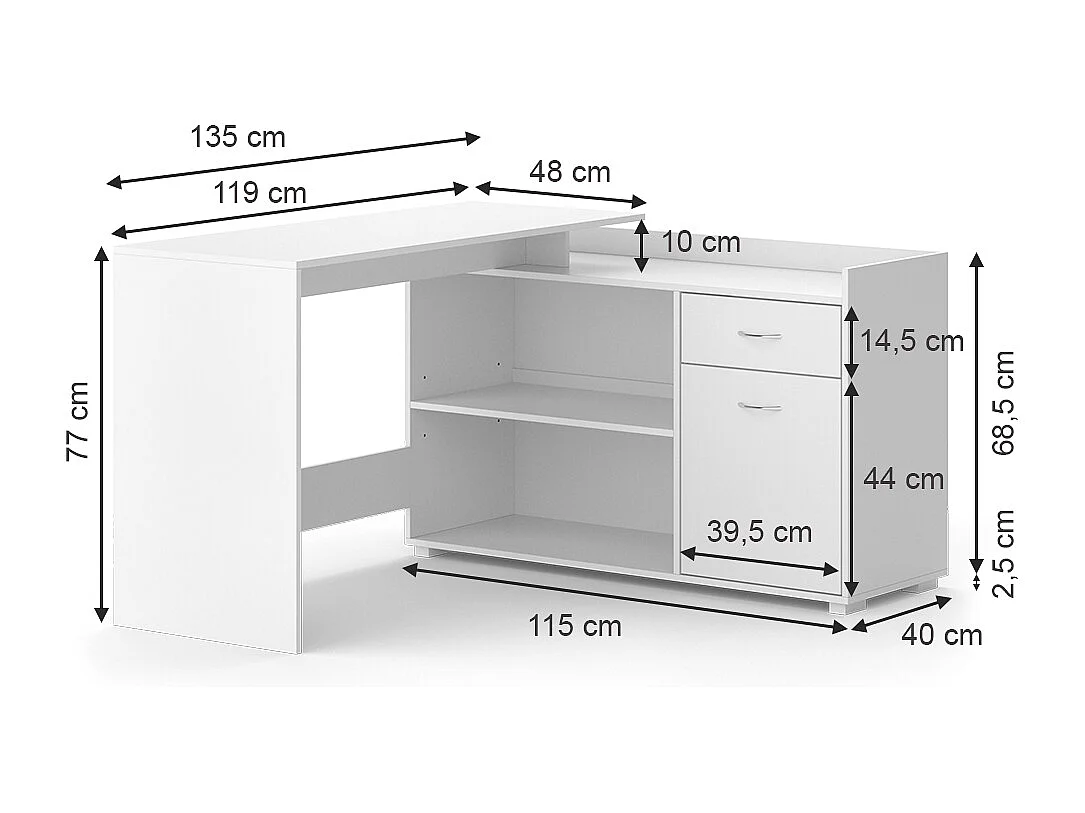 Bureau dangle blanc 135x77x115 noira