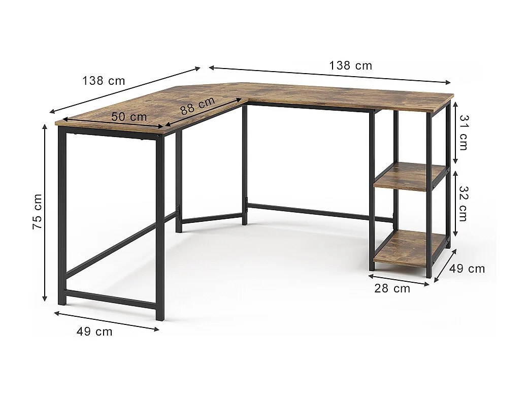 Eckschreibtisch antikholz 138x50x75 fyrk