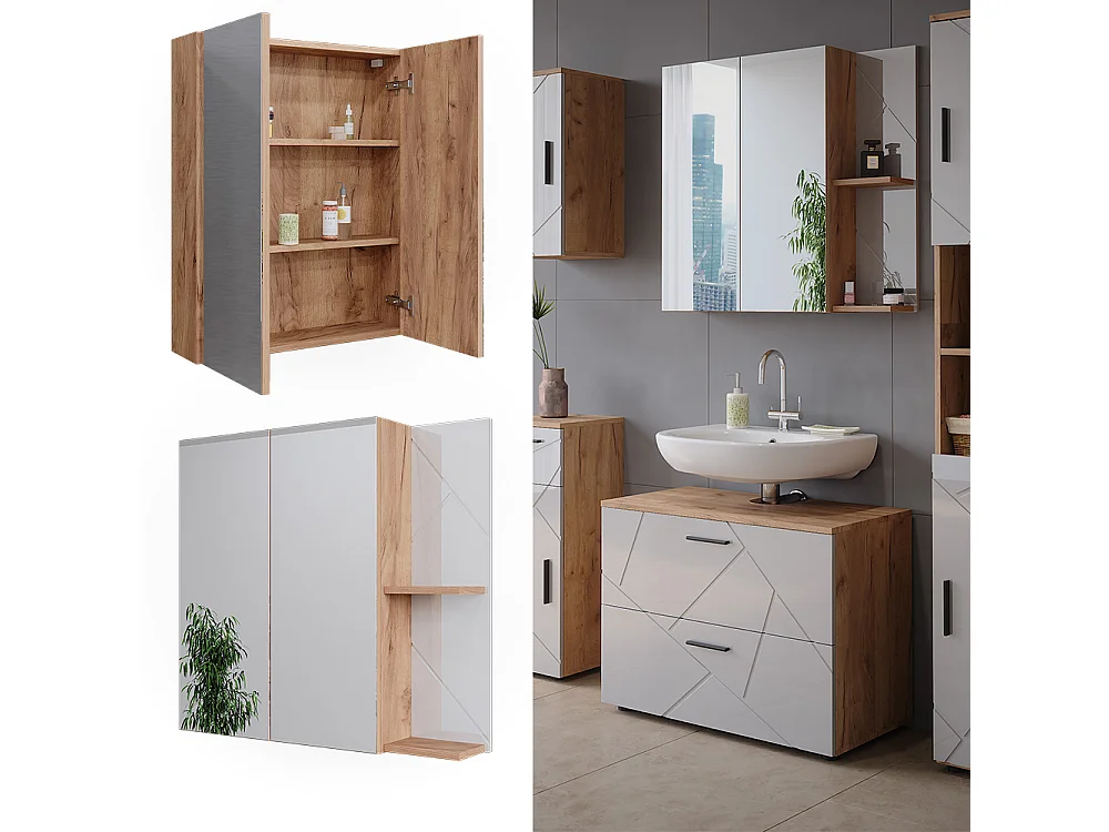 Armario con espejo de baño blanco alto brillo 80x17.2x75 irma