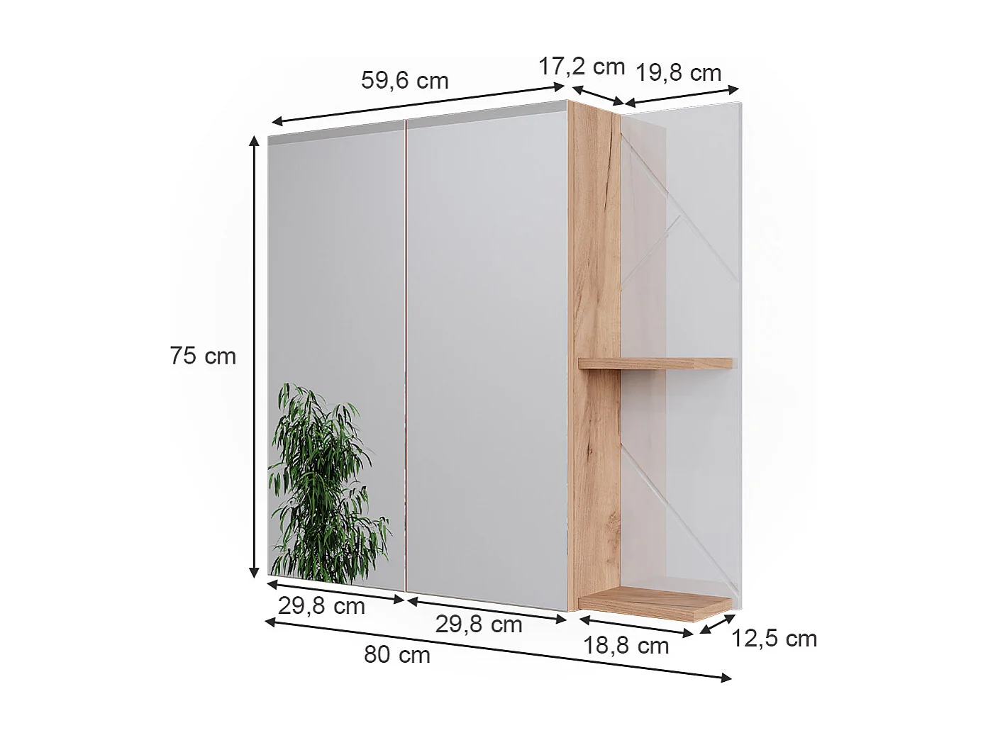 Armario con espejo de baño blanco alto brillo 80x17.2x75 irma