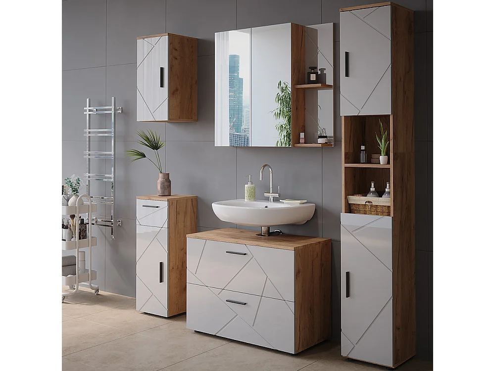 Armario con espejo de baño blanco alto brillo 80x17.2x75 irma