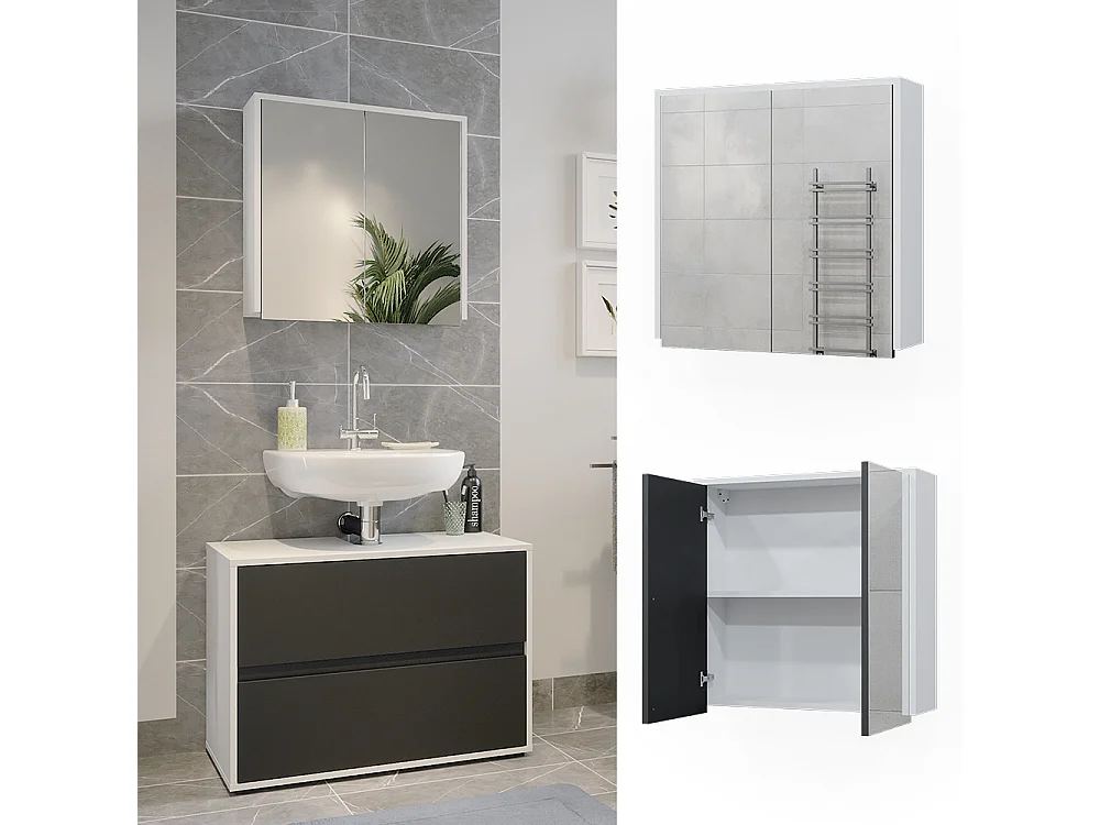 Armario con espejo para baño blanco/antracita 60x17x58 maltin