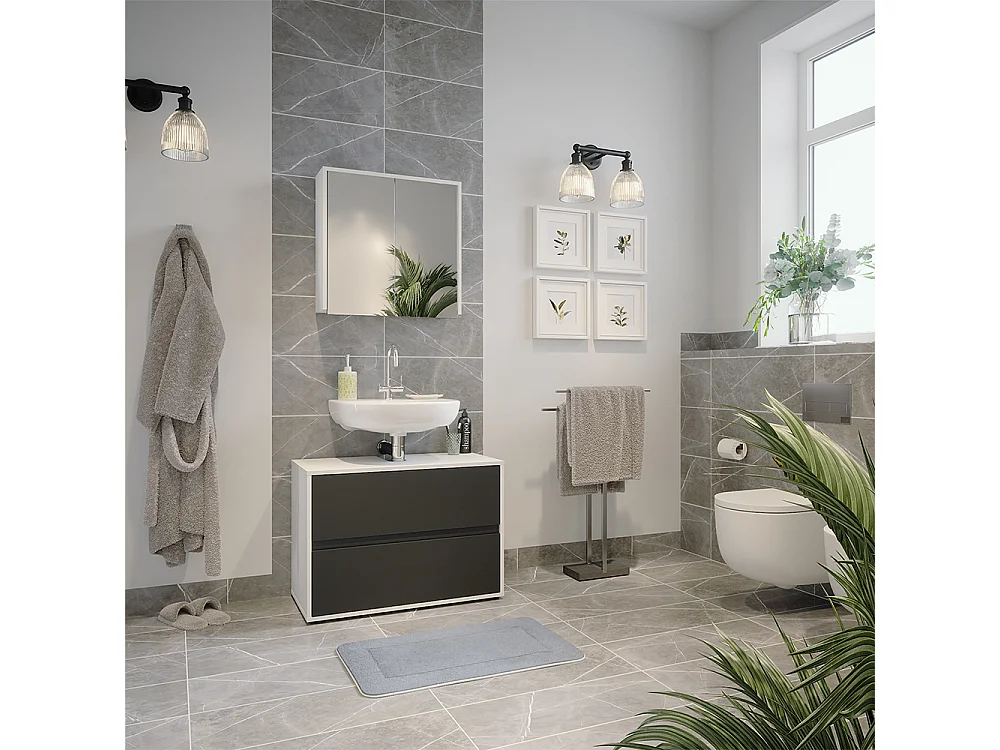 Armario con espejo para baño blanco/antracita 60x17x58 maltin