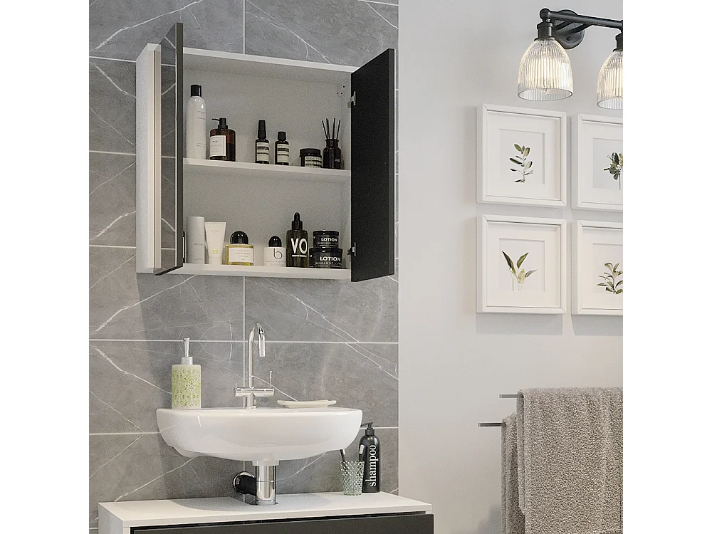 Armario con espejo para baño blanco/antracita 60x17x58 maltin