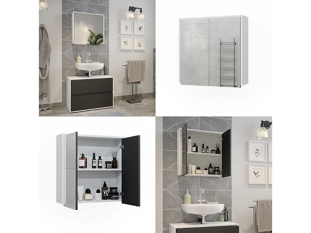 Armario con espejo para baño blanco/antracita 60x17x58 maltin