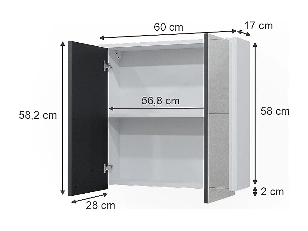 Armoire de toilette blanc/anthracite 60x17x58 maltin