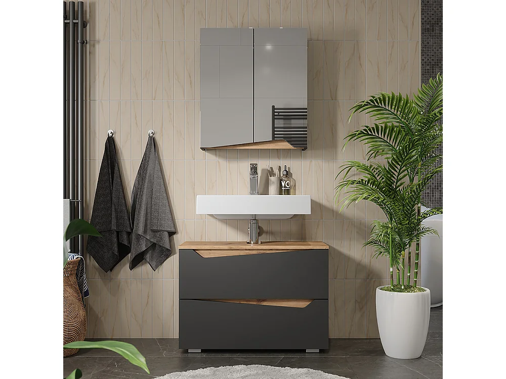 Armoire de toilette anthracite/artisan 60x20x67 marelle