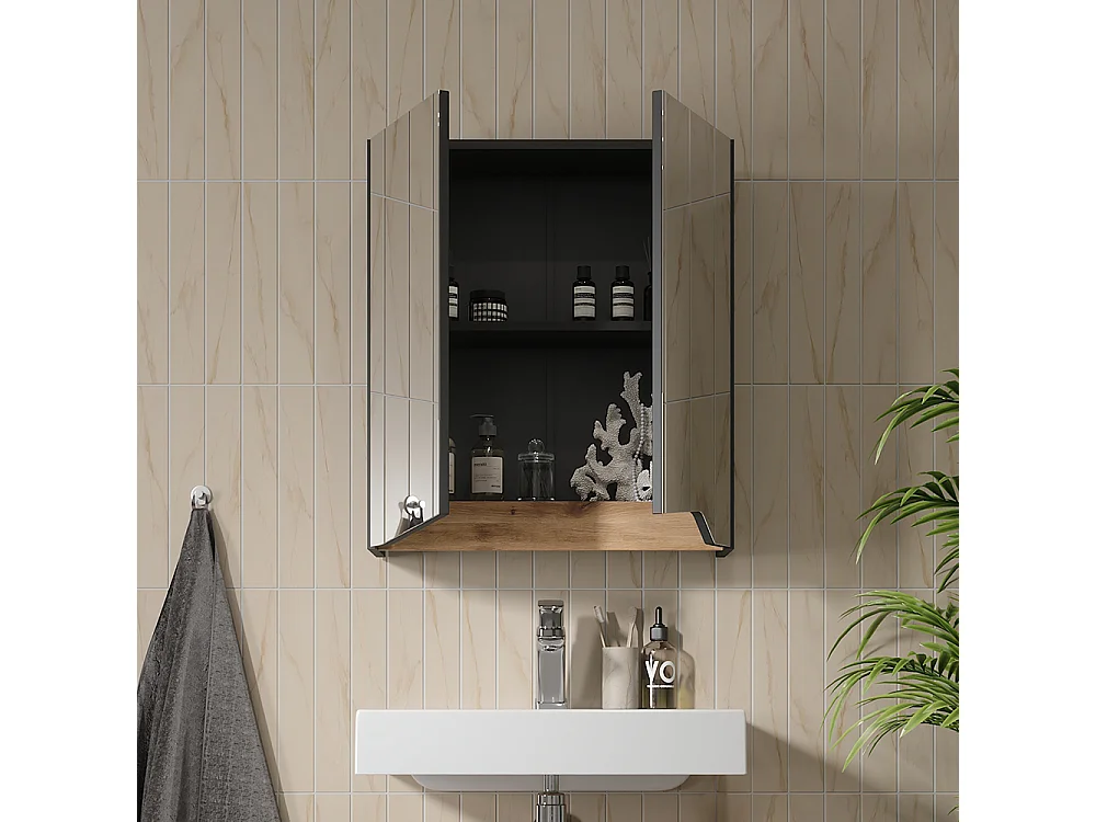 Armoire de toilette anthracite/artisan 60x20x67 marelle