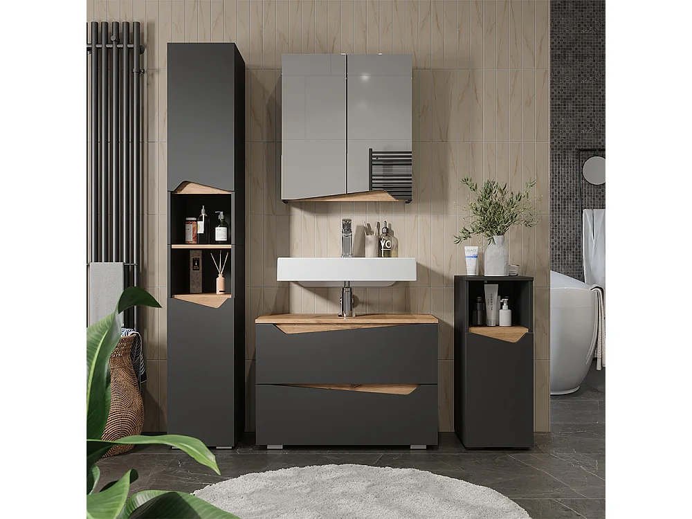 Armoire de toilette anthracite/artisan 60x20x67 marelle