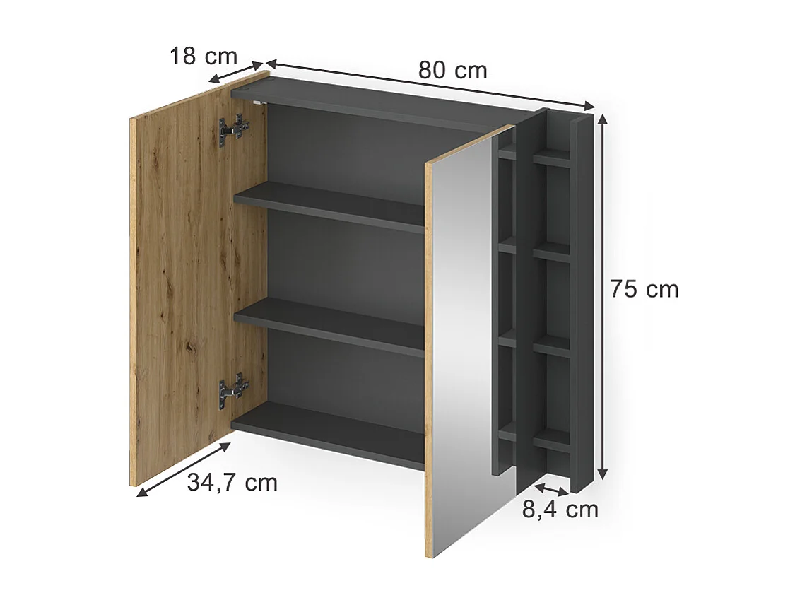 Armoire de toilette anthracite/artisan 80x18x75 edelin