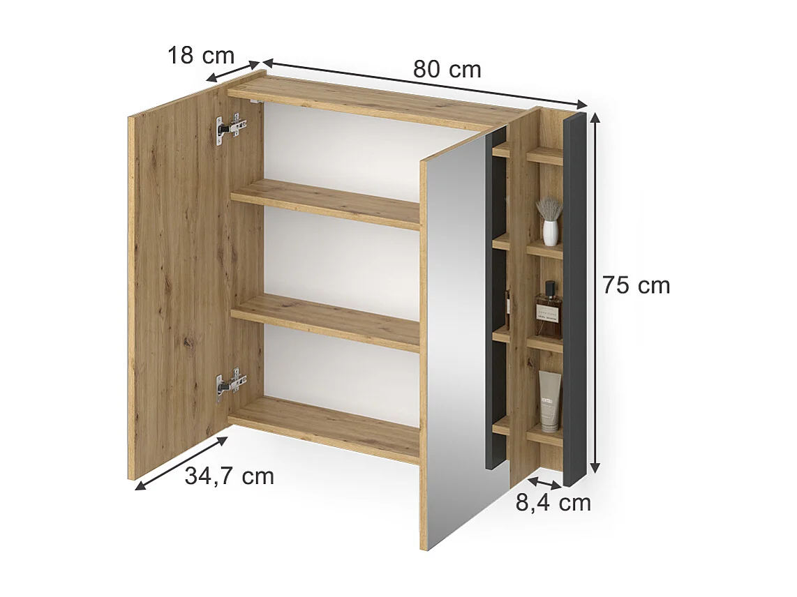 Armoire de toilette anthracite/artisan 80x18x75 edelin