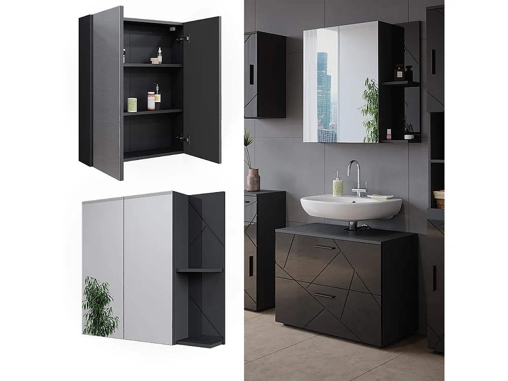 Armoire de salle de bain avec miroir anthracite brillant/anthracite 80x17.2x75 irma