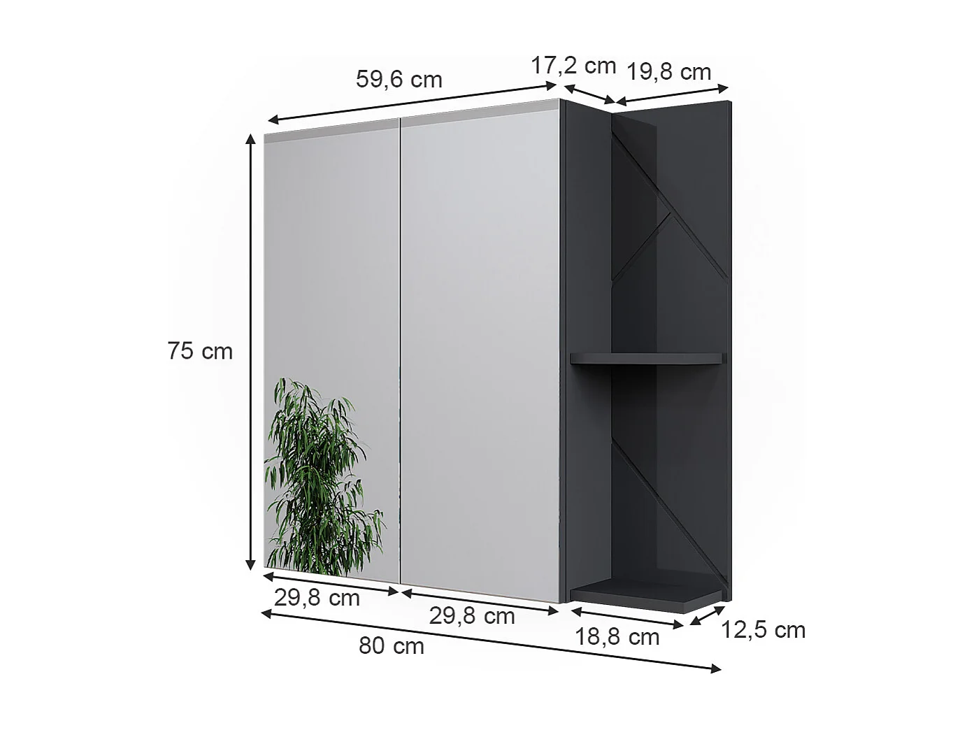 Armoire de salle de bain avec miroir anthracite brillant/anthracite 80x17.2x75 irma