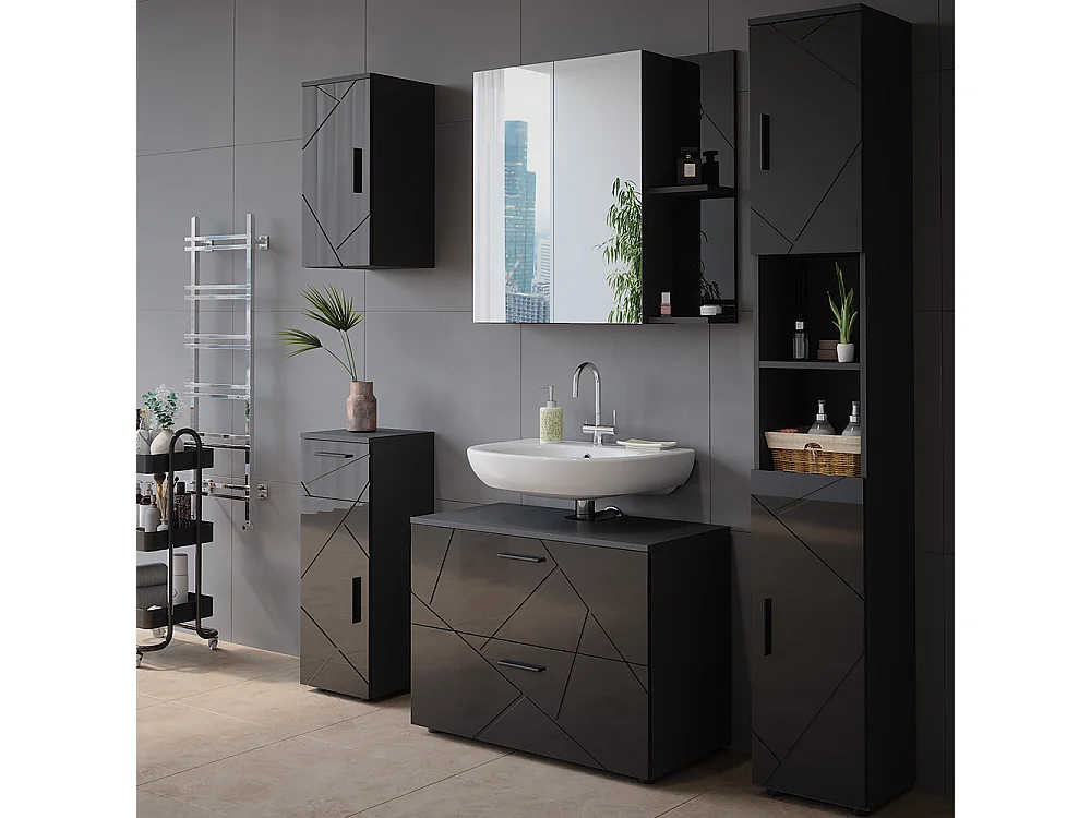 Armoire de salle de bain avec miroir anthracite brillant/anthracite 80x17.2x75 irma