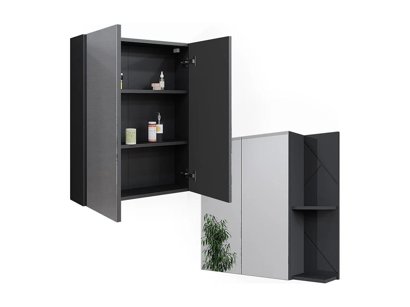Armoire de salle de bain avec miroir anthracite brillant/anthracite 80x17.2x75 irma