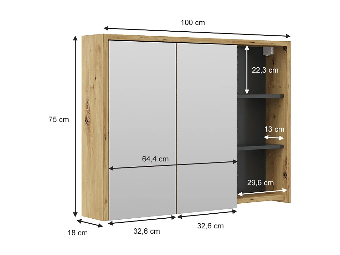 Armoire de toilette chêne/anthracite 100x18x75 viola