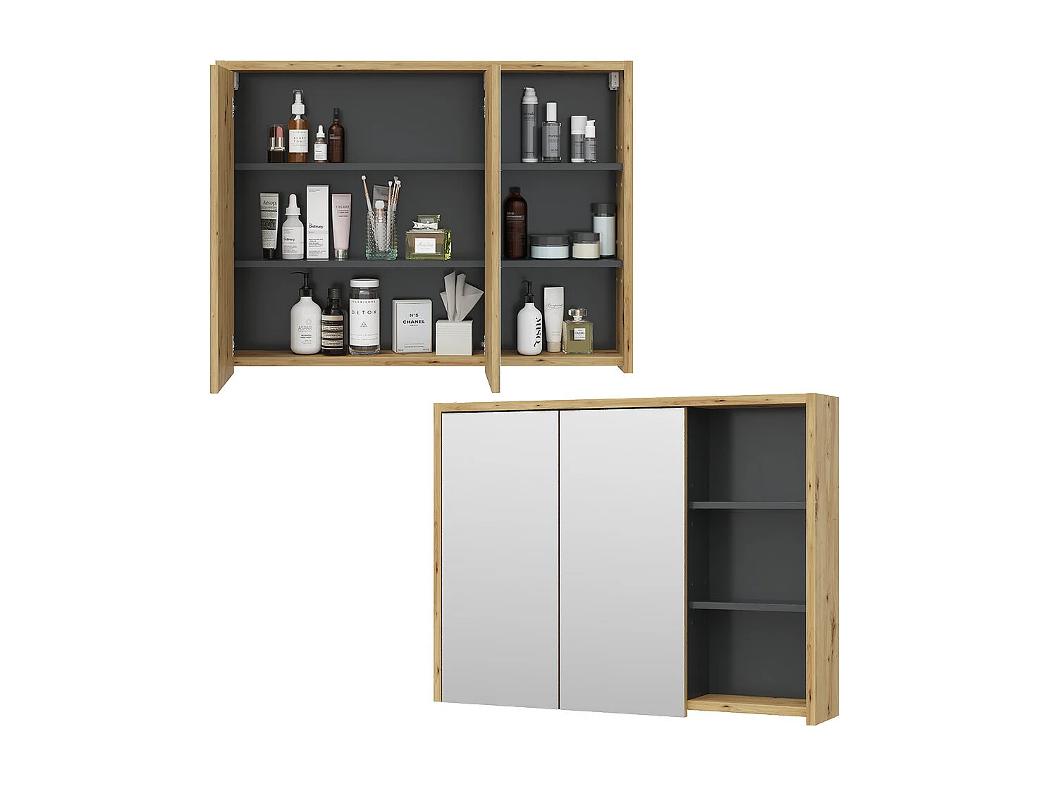 Armoire de toilette chêne/anthracite 100x18x75 viola