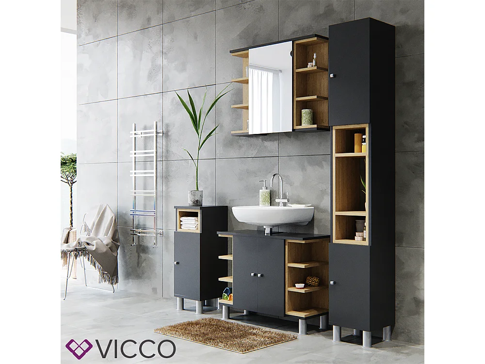 Armario con espejo para baño antracita 79.6x18x64 aquis