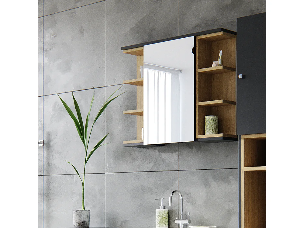 Armario con espejo para baño antracita 79.6x18x64 aquis