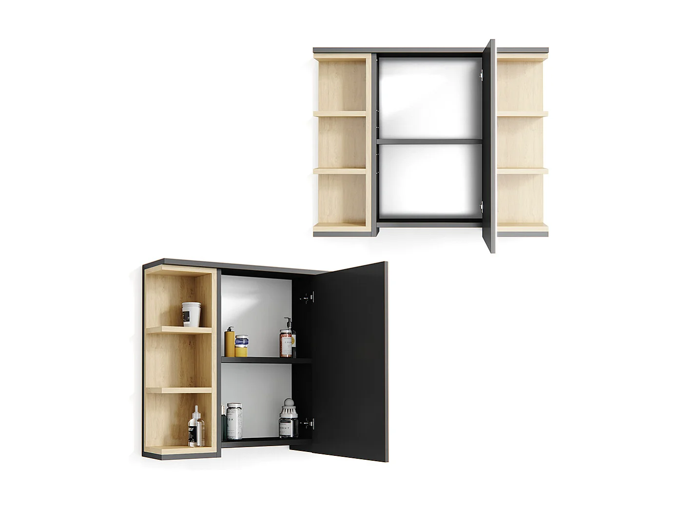 Armario con espejo para baño antracita 79.6x18x64 aquis