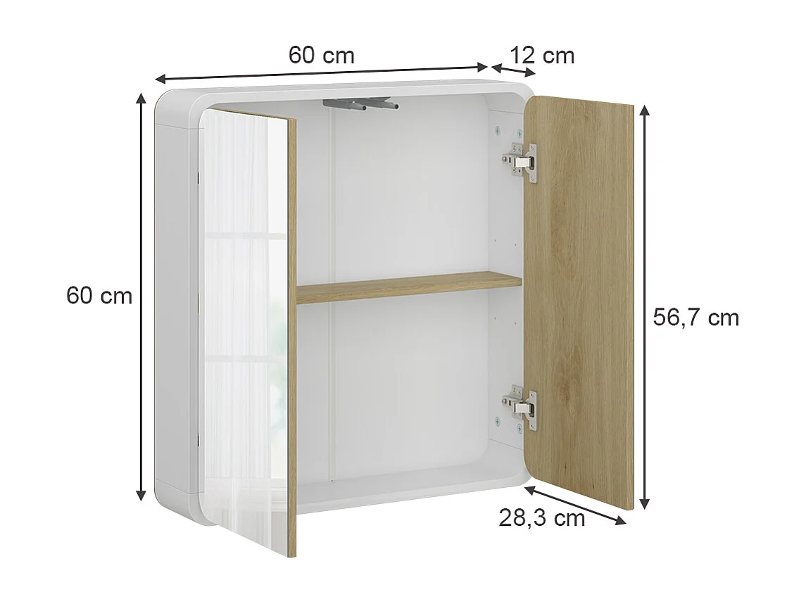 armoire de toilette blanc/chêne 60x12x60 arla