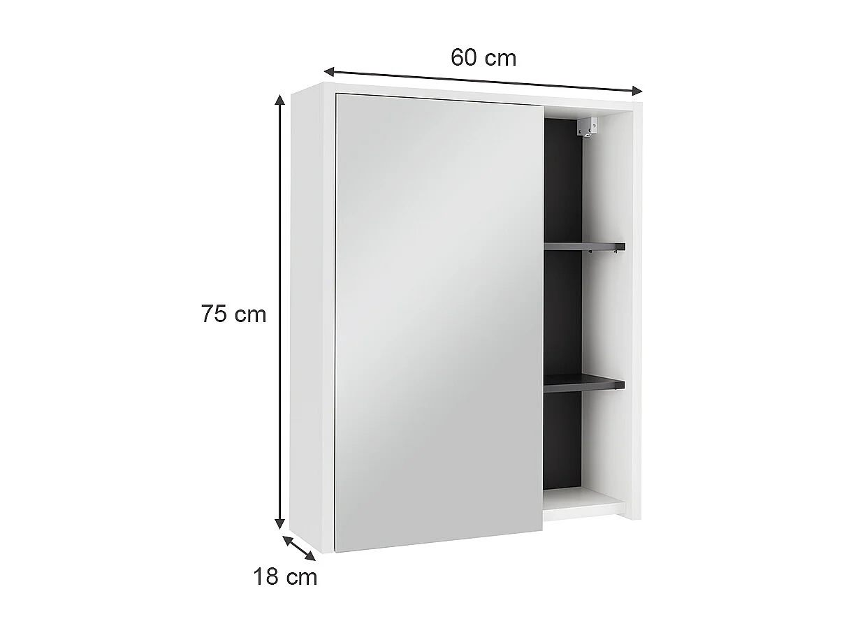 Armario con espejo de baño blanco/gris 60x18x75 viola