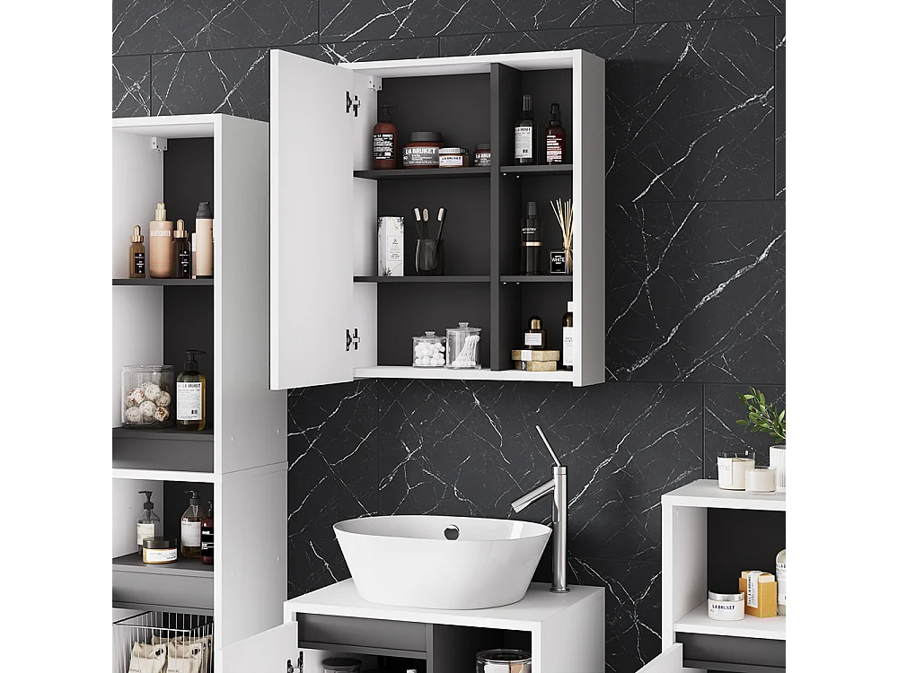 Armario con espejo de baño blanco/gris 60x18x75 viola