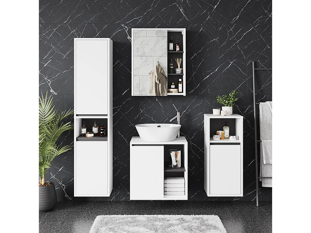 Armario con espejo de baño blanco/gris 60x18x75 viola