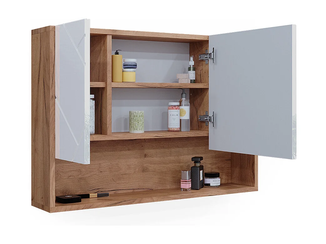 Armoire de toilette blanc brillant/chêne doré 80.1x17x55 irma