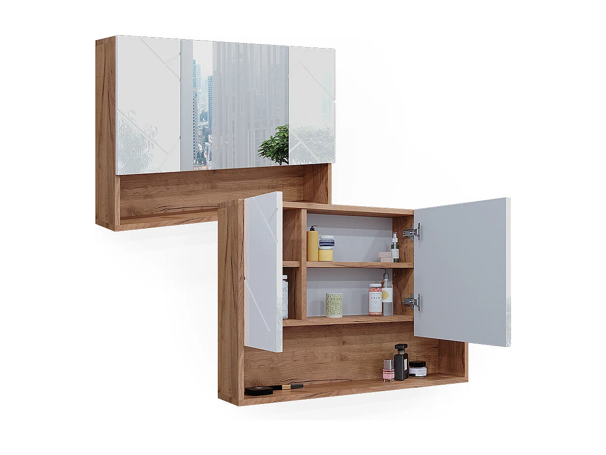 Armoire de toilette blanc brillant/chêne doré 80.1x17x55 irma