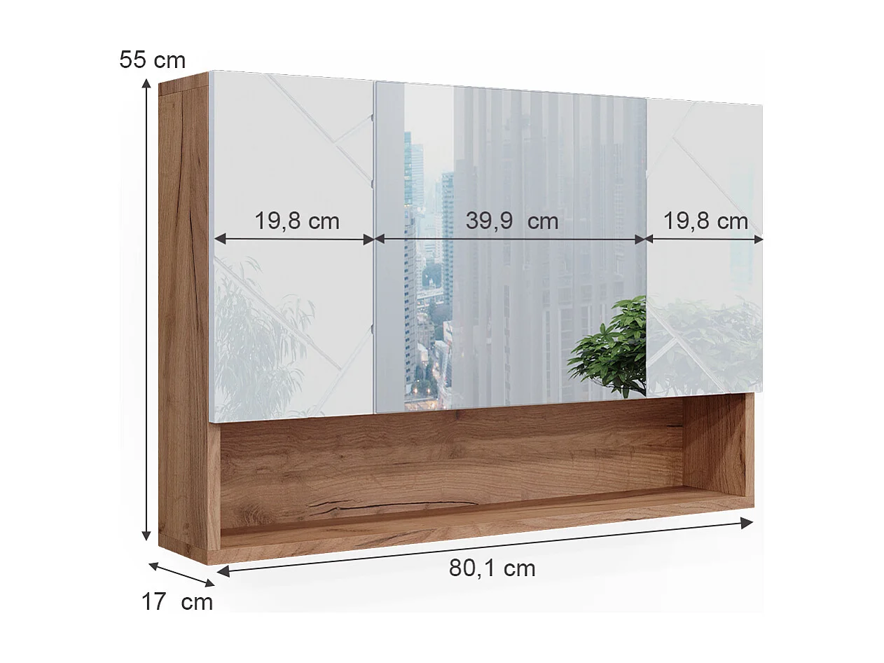 Armoire de toilette blanc brillant/chêne doré 80.1x17x55 irma