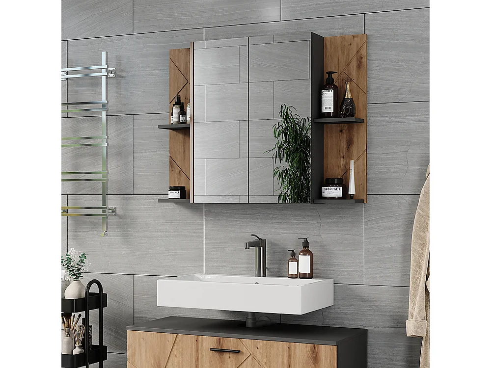 Armario con espejo de baño antracita/artisan 100x17.2x75 irma