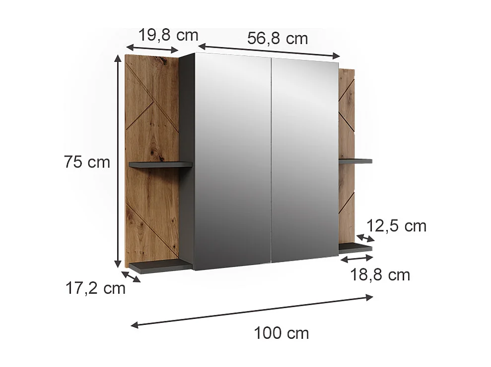 Armoire de toilette anthracite/artisan 100x17.2x75 irma