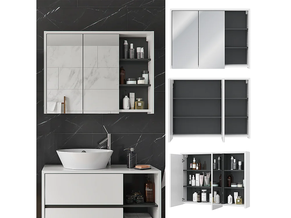 Armario con espejo para baño blanco/antracita 100x18x75 viola