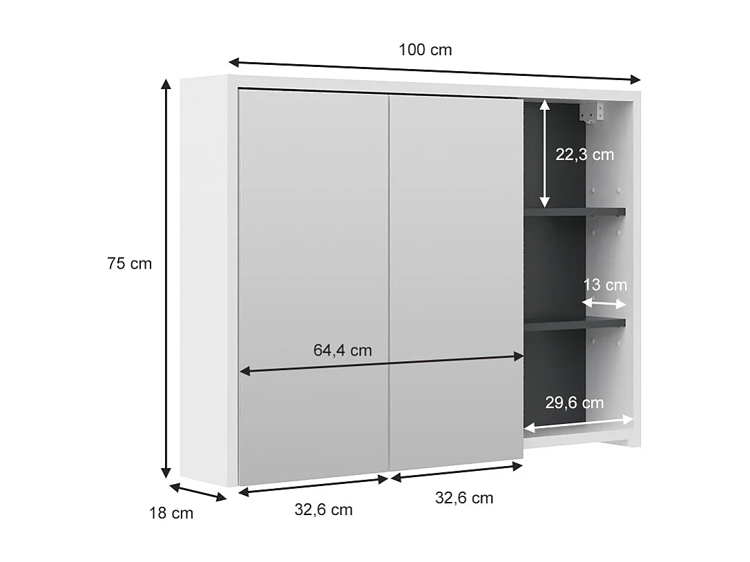 Armario con espejo para baño blanco/antracita 100x18x75 viola