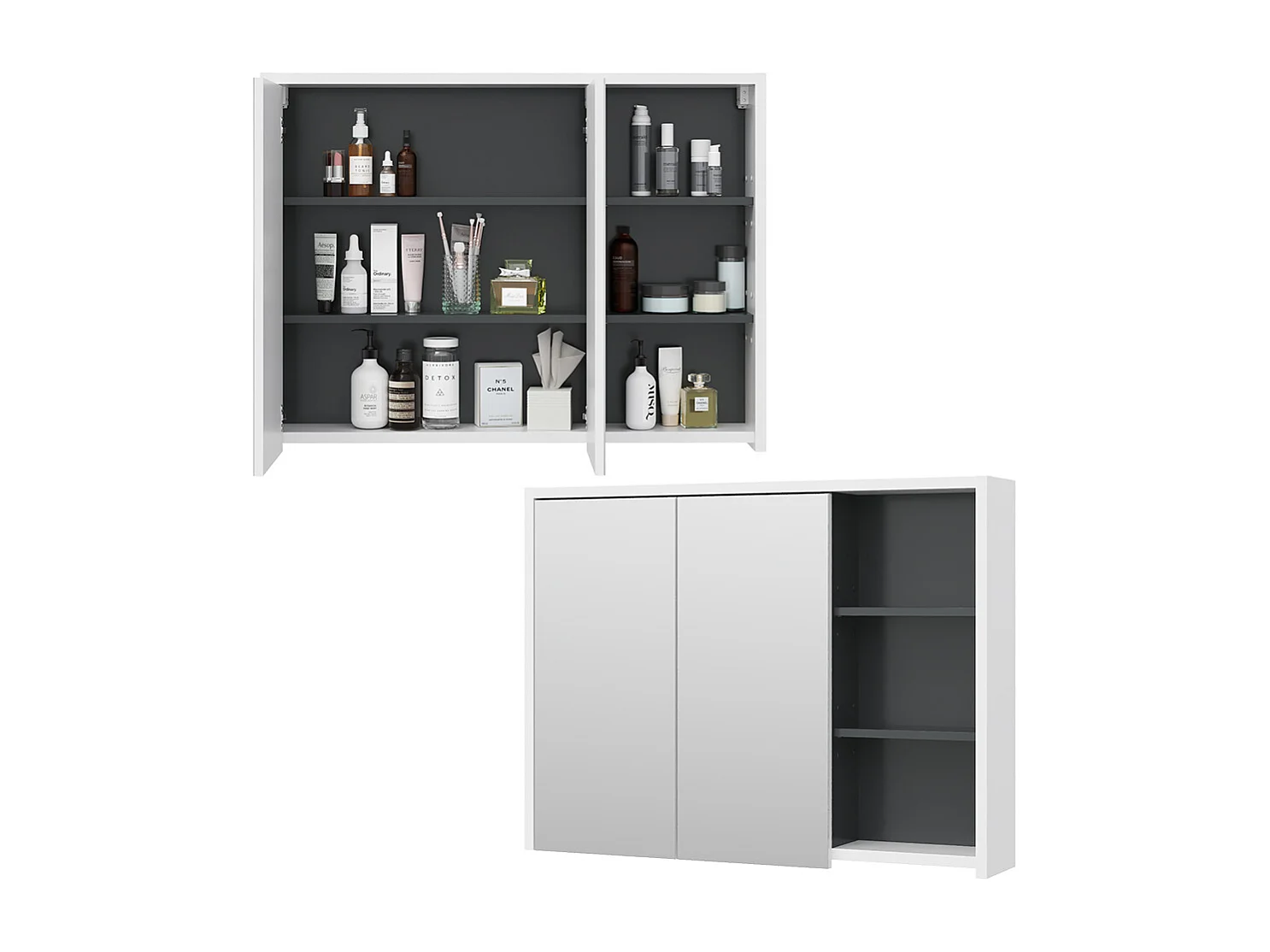 Armario con espejo para baño blanco/antracita 100x18x75 viola